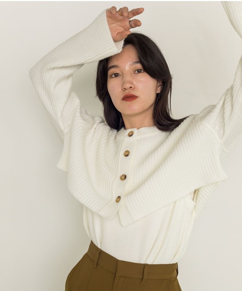 w closet（ダブルクローゼット）の「7Gリブカーデ×5G天竺インナーSET（カーディガン/ボレロ・レディース・オフホワイト/オレンジ/グリーン/グレー系4・FREE）」の16枚目の写真