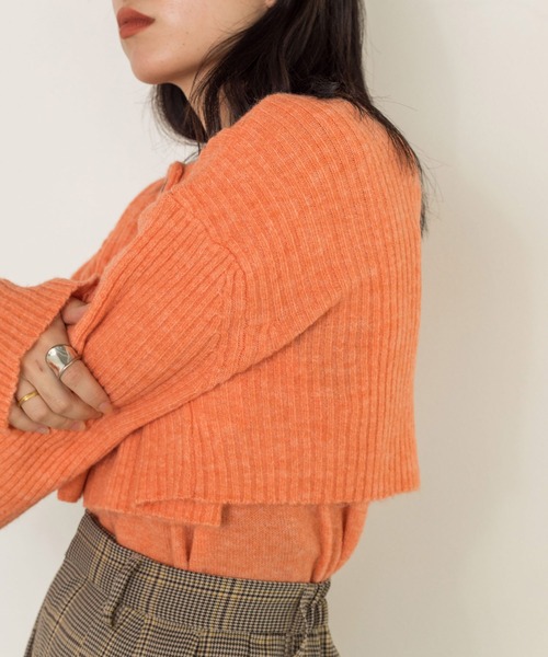 w closet（ダブルクローゼット）の「7Gリブカーデ×5G天竺インナーSET（カーディガン/ボレロ・レディース・オフホワイト/オレンジ/グリーン/グレー系4・FREE）」の13枚目の写真