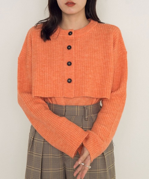 w closet（ダブルクローゼット）の「7Gリブカーデ×5G天竺インナーSET（カーディガン/ボレロ・レディース・オフホワイト/オレンジ/グリーン/グレー系4・FREE）」の17枚目の写真