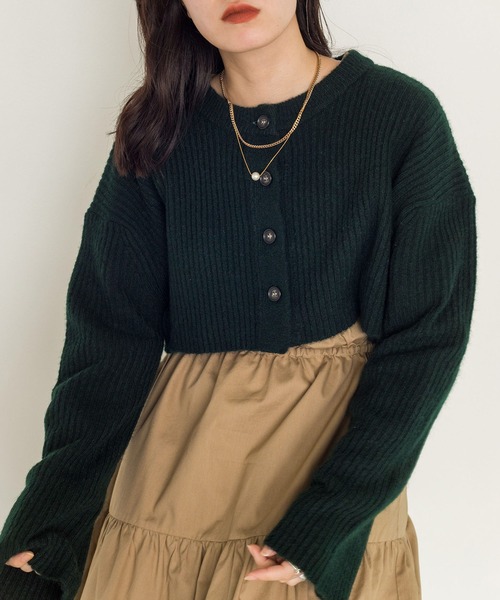 w closet（ダブルクローゼット）の「7Gリブカーデ×5G天竺インナーSET（カーディガン/ボレロ・レディース・オフホワイト/オレンジ/グリーン/グレー系4・FREE）」の14枚目の写真