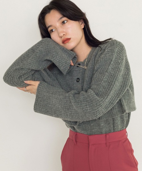 w closet（ダブルクローゼット）の「7Gリブカーデ×5G天竺インナーSET（カーディガン/ボレロ・レディース・オフホワイト/オレンジ/グリーン/グレー系4・FREE）」の11枚目の写真