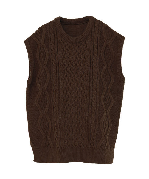 ISOOK（アイスー）の「Cable over knit vest / ケーブルオーバーニットベスト（mi select）（ベスト・レディース・ブラウン/アイボリー・FREE）」の8枚目の写真