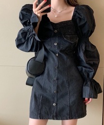 パフ デニム ワンピース