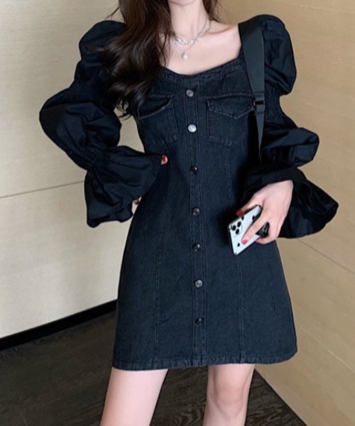 KOR(ケーオーアール)の「パフ デニム ワンピース(ワンピース・レディース・ブラック・S/M/L/XL)」の11枚目の写真