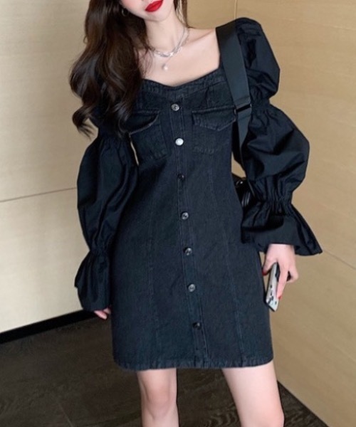 KOR(ケーオーアール)の「パフ デニム ワンピース(ワンピース・レディース・ブラック・S/M/L/XL)」の5枚目の写真