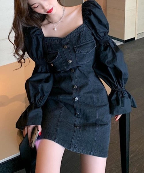 KOR(ケーオーアール)の「パフ デニム ワンピース(ワンピース・レディース・ブラック・S/M/L/XL)」の12枚目の写真