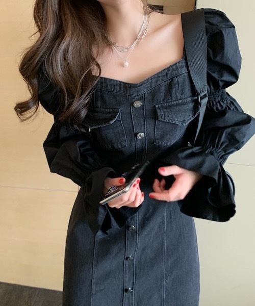 KOR(ケーオーアール)の「パフ デニム ワンピース(ワンピース・レディース・ブラック・S/M/L/XL)」の9枚目の写真