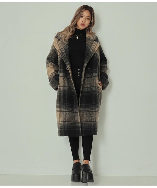 ANAP（アナップ）の「チェック柄ラグランコート（チェスターコート・レディース・ブラウン/ベージュ・FREE）」の2枚目の写真