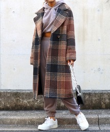 チェック柄ラグランコート