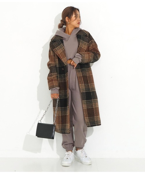ANAP（アナップ）の「チェック柄ラグランコート（チェスターコート・レディース・ブラウン/ベージュ・FREE）」の9枚目の写真