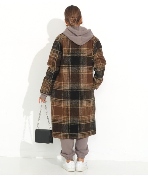 ANAP（アナップ）の「チェック柄ラグランコート（チェスターコート・レディース・ブラウン/ベージュ・FREE）」の12枚目の写真