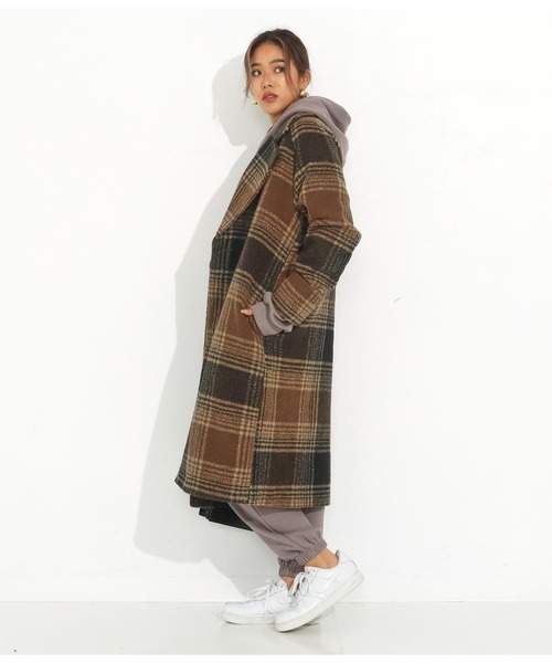 ANAP（アナップ）の「チェック柄ラグランコート（チェスターコート・レディース・ブラウン/ベージュ・FREE）」の7枚目の写真