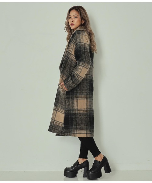 ANAP（アナップ）の「チェック柄ラグランコート（チェスターコート・レディース・ブラウン/ベージュ・FREE）」の6枚目の写真