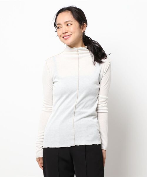 STYLEBLOCK(スタイルブロック)の「シアーフライス配色メローボトルネックトップス(Tシャツ/カットソー・レディース・オフホワイト/ライム/ブラック/アイボリー/ライトグレー/グレイッシュベージュ・M)」の2枚目の写真