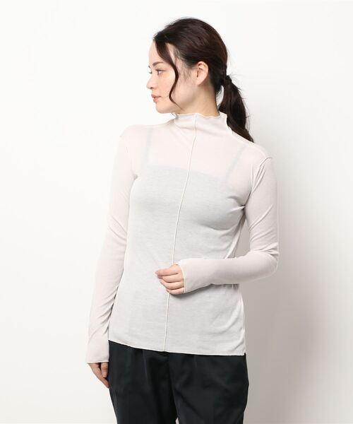 STYLEBLOCK(スタイルブロック)の「シアーフライス配色メローボトルネックトップス(Tシャツ/カットソー・レディース・オフホワイト/ライム/ブラック/アイボリー/ライトグレー/グレイッシュベージュ・M)」の5枚目の写真