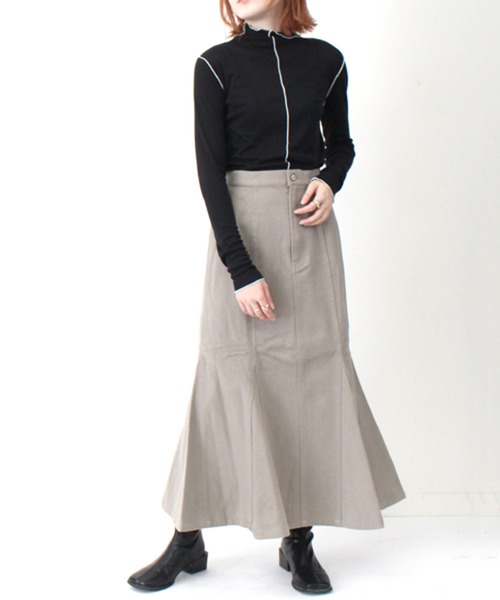 STYLEBLOCK(スタイルブロック)の「シアーフライス配色メローボトルネックトップス(Tシャツ/カットソー・レディース・オフホワイト/ライム/ブラック/アイボリー/ライトグレー/グレイッシュベージュ・M)」の10枚目の写真
