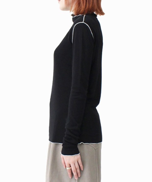 STYLEBLOCK(スタイルブロック)の「シアーフライス配色メローボトルネックトップス(Tシャツ/カットソー・レディース・オフホワイト/ライム/ブラック/アイボリー/ライトグレー/グレイッシュベージュ・M)」の11枚目の写真
