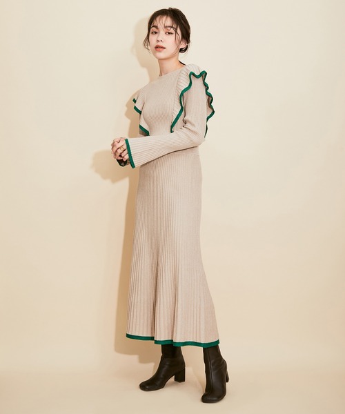 MADEMOISELLE ROPE'(マドモアゼル ロペ)の「【セットアップ対応】ラメフリルリブニットスカート(スカート・レディース・ベージュ/ラベンダー・38)」の9枚目の写真