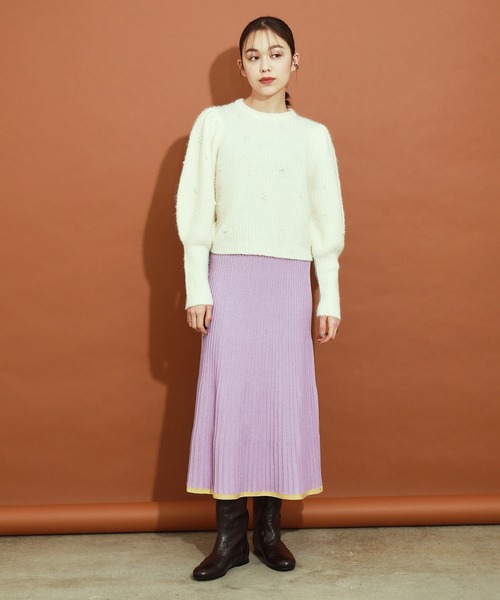MADEMOISELLE ROPE'(マドモアゼル ロペ)の「【セットアップ対応】ラメフリルリブニットスカート(スカート・レディース・ベージュ/ラベンダー・38)」の16枚目の写真