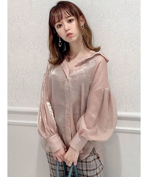 dazzlin（ダズリン）の「シャイニーパステルシャツ（シャツ/ブラウス・レディース・オフホワイト/ピンク・FREE）」の3枚目の写真