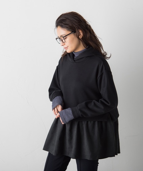 socolla（ソコラ）の「【socolla】裏起毛ティアードドッキングパーカー（パーカー・レディース・ブラック/グレー/レッド/グリーン・M）」の6枚目の写真