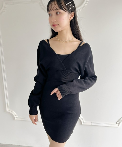 Loueme(ルエム)の「カシュクールニットミニワンピース2点SET(ワンピース・レディース・ブラック/ブラウン・FREE)」の14枚目の写真