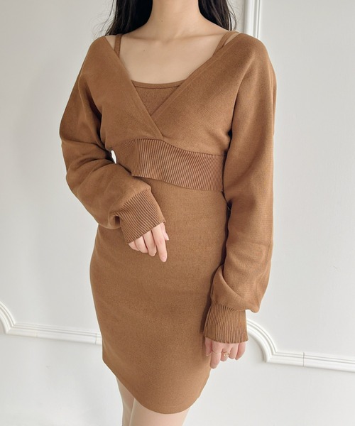 Loueme(ルエム)の「カシュクールニットミニワンピース2点SET(ワンピース・レディース・ブラック/ブラウン・FREE)」の19枚目の写真
