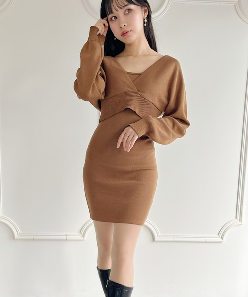 Loueme(ルエム)の「カシュクールニットミニワンピース2点SET(ワンピース・レディース・ブラック/ブラウン・FREE)」の20枚目の写真