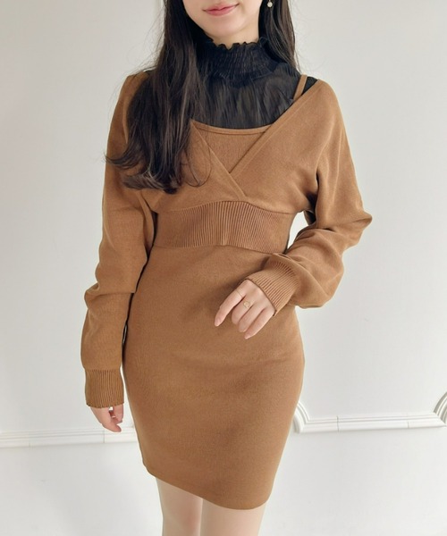 Loueme(ルエム)の「カシュクールニットミニワンピース2点SET(ワンピース・レディース・ブラック/ブラウン・FREE)」の17枚目の写真