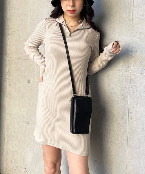 SPIRALGIRL（スパイラルガール）の「ハーフZIPカットリブワンピース（ワンピース・レディース・ブラック/ベージュ/ブルー・FREE）」の6枚目の写真