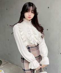 【titty&Co.PETIT by POYO】スタンドカラーパールフリルブラウス