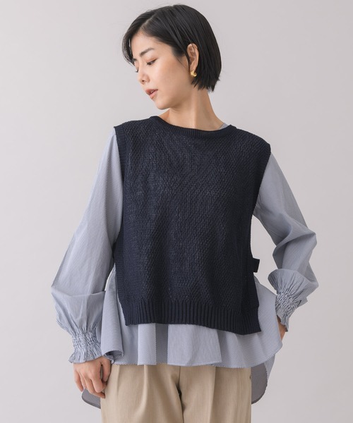 KATHARINE ROSS(キャサリンロス)の「【KATHARINE ROSS】ストライプ柄ブラウス×ベストレイヤードセット(シャツ/ブラウス・レディース・ホワイト/ネイビー/ベージュ・MEDIUM)」の3枚目の写真