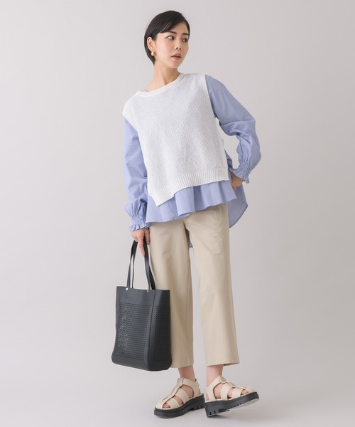 KATHARINE ROSS(キャサリンロス)の「【KATHARINE ROSS】ストライプ柄ブラウス×ベストレイヤードセット(シャツ/ブラウス・レディース・ホワイト/ネイビー/ベージュ・MEDIUM)」の4枚目の写真