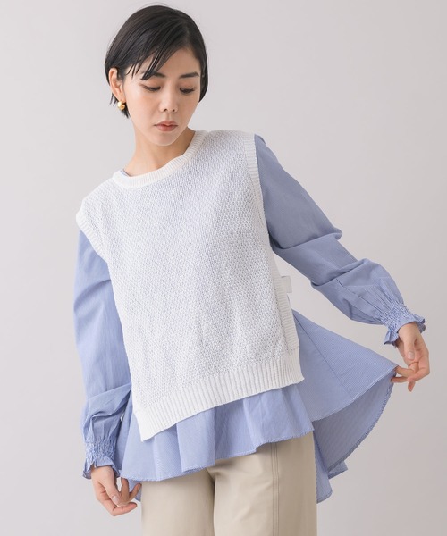 KATHARINE ROSS(キャサリンロス)の「【KATHARINE ROSS】ストライプ柄ブラウス×ベストレイヤードセット(シャツ/ブラウス・レディース・ホワイト/ネイビー/ベージュ・MEDIUM)」の5枚目の写真