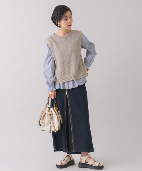 KATHARINE ROSS(キャサリンロス)の「【KATHARINE ROSS】ストライプ柄ブラウス×ベストレイヤードセット(シャツ/ブラウス・レディース・ホワイト/ネイビー/ベージュ・MEDIUM)」の7枚目の写真