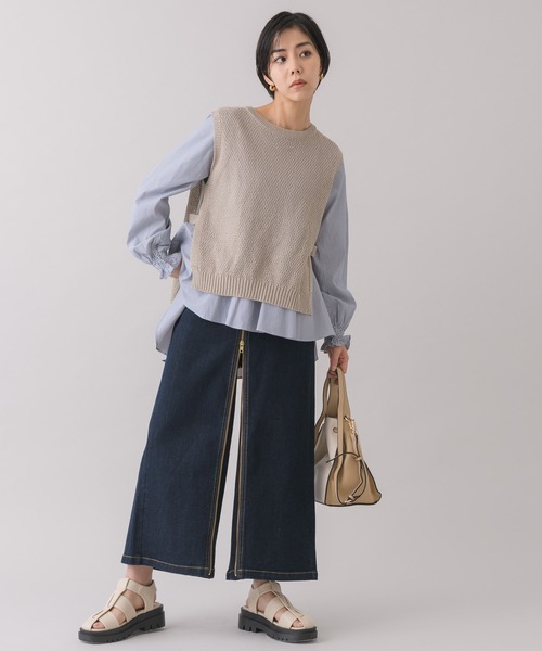 KATHARINE ROSS(キャサリンロス)の「【KATHARINE ROSS】ストライプ柄ブラウス×ベストレイヤードセット(シャツ/ブラウス・レディース・ホワイト/ネイビー/ベージュ・MEDIUM)」の8枚目の写真