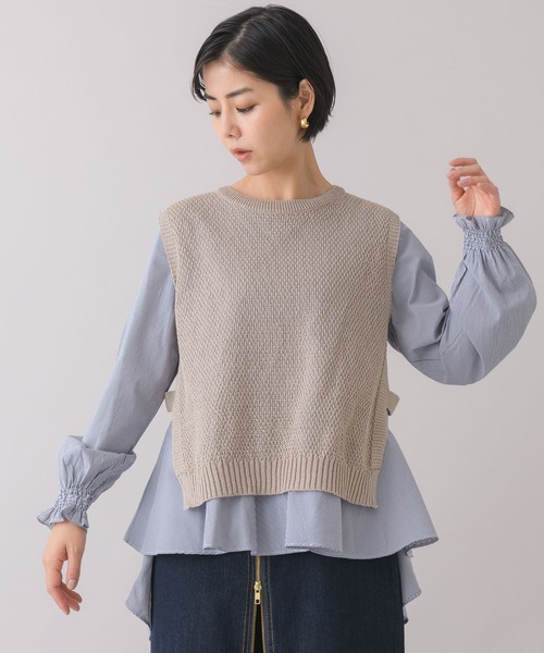 KATHARINE ROSS(キャサリンロス)の「【KATHARINE ROSS】ストライプ柄ブラウス×ベストレイヤードセット(シャツ/ブラウス・レディース・ホワイト/ネイビー/ベージュ・MEDIUM)」の9枚目の写真