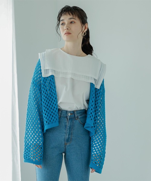 miette(ミエット)の「メッシュ編みカーディガン(カーディガン/ボレロ・レディース・パープル/ブルー/グリーン・FREE)」の2枚目の写真