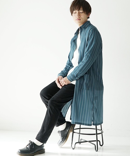 MinoriTY（マイノリティ）の「【MinoriTY】スーパーロングシャツ 長袖シャツ シャツコート 秋服 夏服（シャツ/ブラウス・メンズ・テラコッタ/ライトグレー/ネイビー/ブルー系その他/ベージュ/チャコール・L/M）」の6枚目の写真