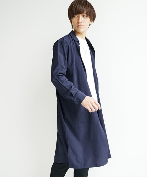MinoriTY（マイノリティ）の「【MinoriTY】スーパーロングシャツ 長袖シャツ シャツコート 秋服 夏服（シャツ/ブラウス・メンズ・テラコッタ/ライトグレー/ネイビー/ブルー系その他/ベージュ/チャコール・L/M）」の5枚目の写真