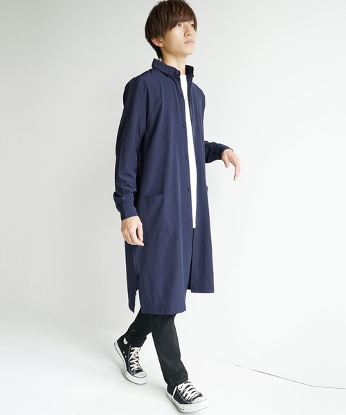 MinoriTY（マイノリティ）の「【MinoriTY】スーパーロングシャツ 長袖シャツ シャツコート 秋服 夏服（シャツ/ブラウス・メンズ・テラコッタ/ライトグレー/ネイビー/ブルー系その他/ベージュ/チャコール・L/M）」の11枚目の写真