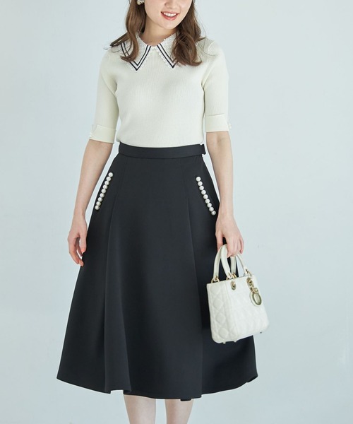 tocco closet（トッコ　クローゼット）の「ポケットパール付きダイバータックフレアスカート（スカート・レディース・ブラック/ベージュ/ネイビー・M）」の6枚目の写真