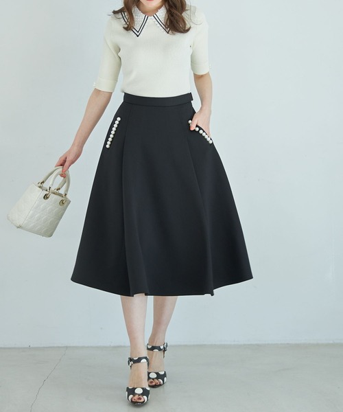 tocco closet（トッコ　クローゼット）の「ポケットパール付きダイバータックフレアスカート（スカート・レディース・ブラック/ベージュ/ネイビー・M）」の9枚目の写真