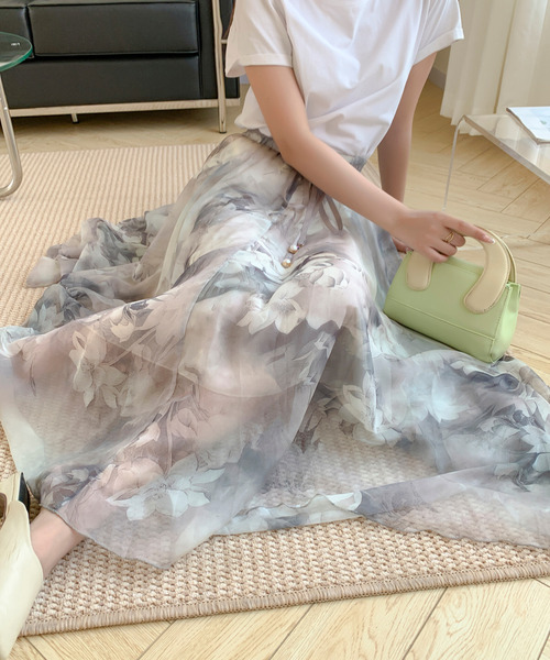 emi+(エミプラス)の「花柄シフォンフレアスカート(スカート・レディース・ブラック/グレー/グリーン/ブルー/ピンク/ネイビー/ダークグリーン/グレー系その他・M/L)」の15枚目の写真