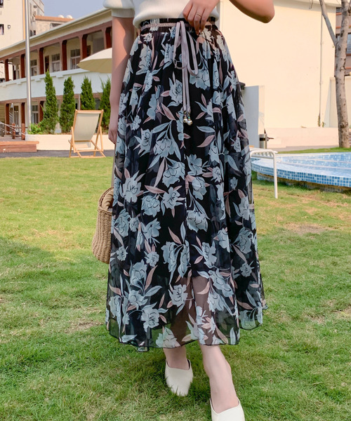 emi+(エミプラス)の「花柄シフォンフレアスカート(スカート・レディース・ブラック/グレー/グリーン/ブルー/ピンク/ネイビー/ダークグリーン/グレー系その他・M/L)」の19枚目の写真