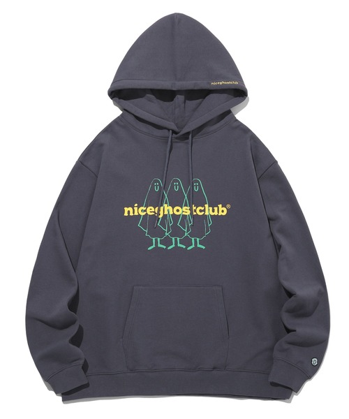 ISTKUNST（イストクンスト）の「【nice ghost club】3GHOST LOGO HOODIE / ナイスゴーストクラブ ３ゴースト ロゴ フーディー（パーカー・メンズ・ライトグレー/ブラック/パープル・MEDIUM/LARGE）」の3枚目の写真