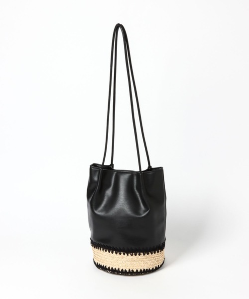 LEPSIM（レプシィム）の「ラフィアフェイクレザーコンビBAG　269160（かごバッグ・レディース・ブラック/アイボリー・ONE SIZE）」の6枚目の写真