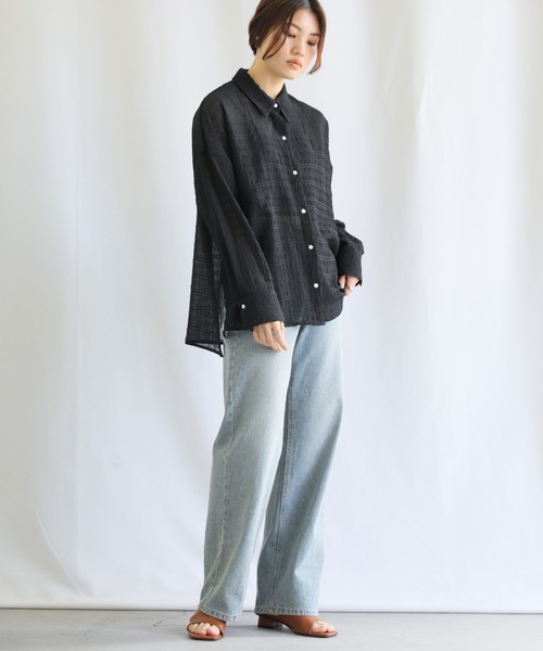 select MOCA(セレクトモカ)の「シアージャガードオーバーシャツ(シャツ/ブラウス・レディース・ブラック/アイボリー/ラベンダー・FREE)」の6枚目の写真