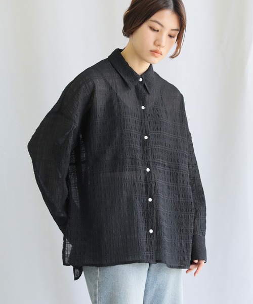 select MOCA(セレクトモカ)の「シアージャガードオーバーシャツ(シャツ/ブラウス・レディース・ブラック/アイボリー/ラベンダー・FREE)」の19枚目の写真