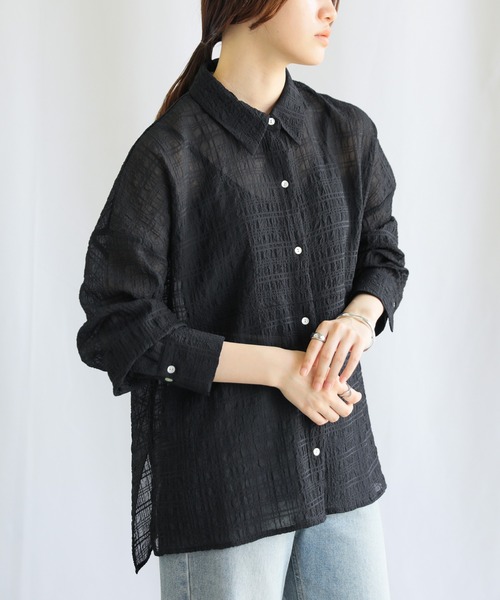 select MOCA(セレクトモカ)の「シアージャガードオーバーシャツ(シャツ/ブラウス・レディース・ブラック/アイボリー/ラベンダー・FREE)」の21枚目の写真